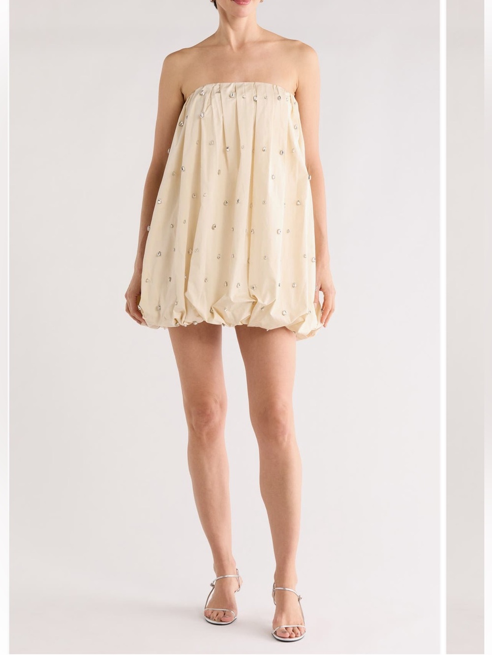 A.L.C. Holly Embellished Strapless Bubble-Hem Mini Dress In Cream